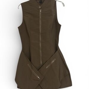 SHEIN Brown Zip-Front Mini Dress